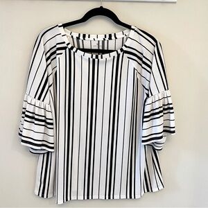 Worthington lightweight striped blouse with fluted sleeves. Women’s size L